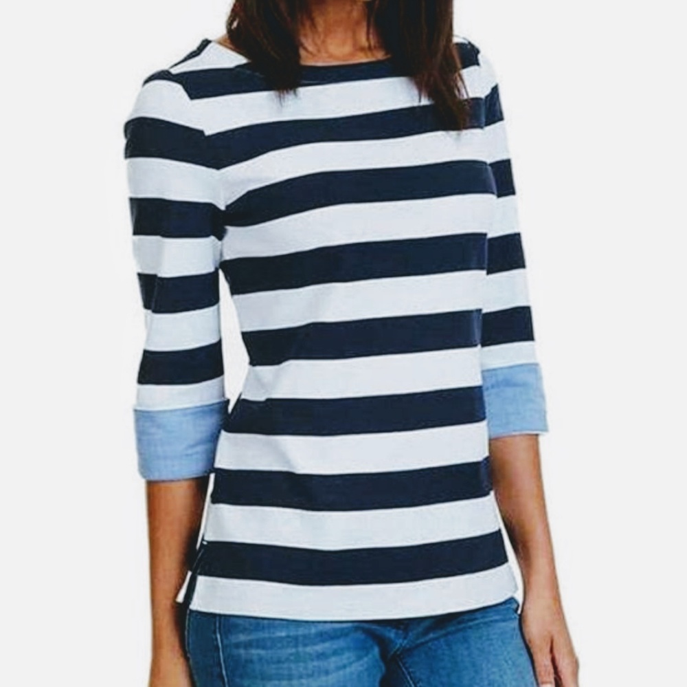 Nautica 3/4 Cuffed Sleeve Chambray Casual Top